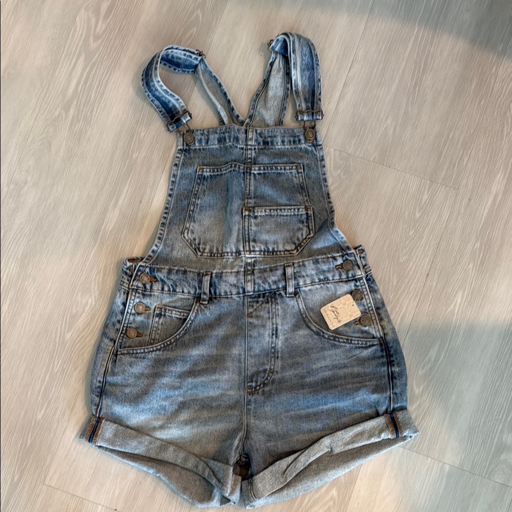 Free People Blue Jean Shorts Overalls